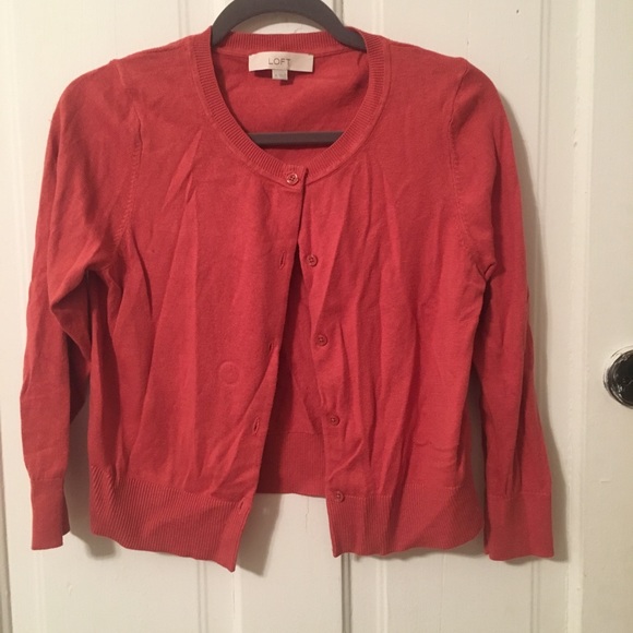 Loft Medium Red/Orange Button-Up Sweater - Picture 2 of 3
